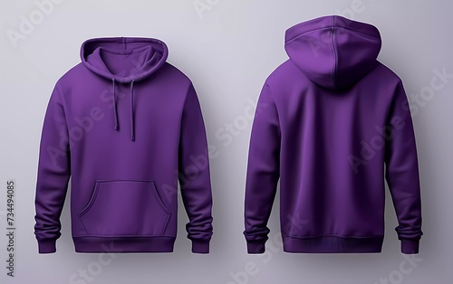 Blank purple hoodie sweater mock up template, front and back view, isolated on plain white hoodie sweater mock up. generative ai photo