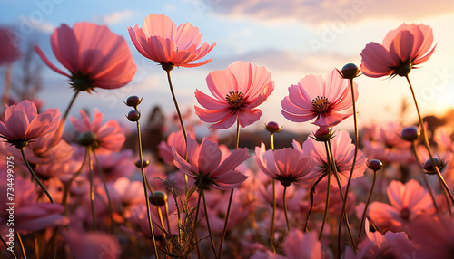 A vibrant meadow blossoms with colorful flowers at sunset generated by AI © grgroup