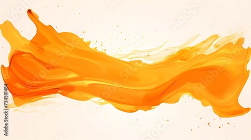 Brushstrokes of orange oil paint on white background. 