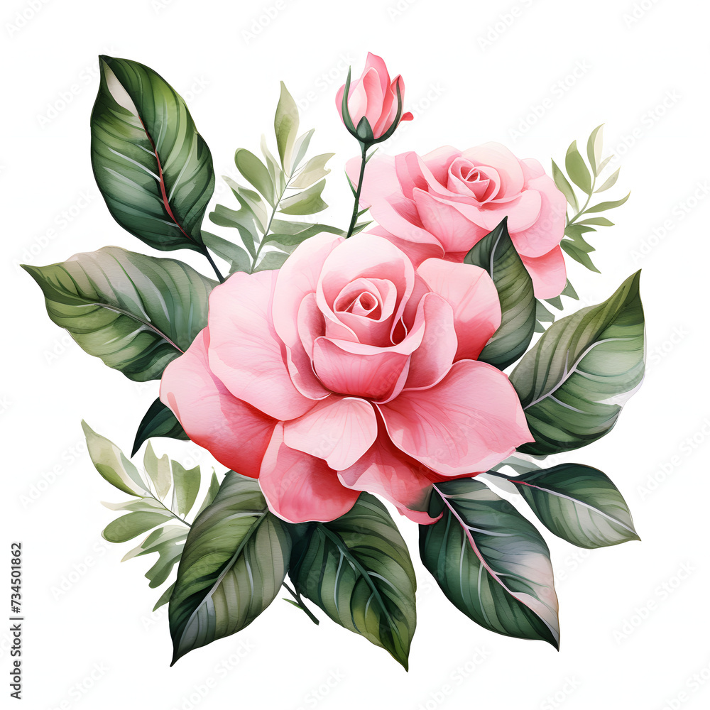 Pink rose combined with large monstera leaves for a modern twist