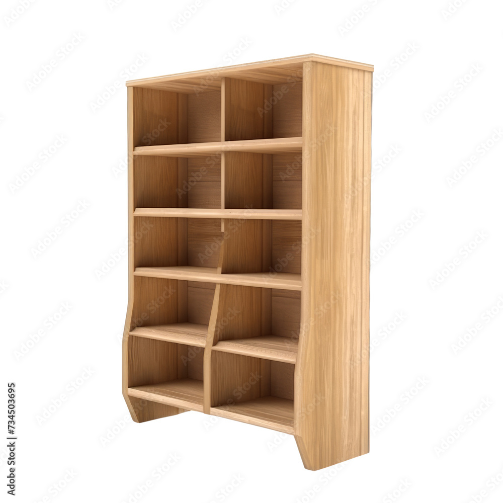Wooden Bookshelf  PNG Cutout, Generative AI