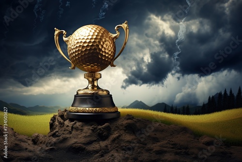 gold trophy in the shape of a golf ball photo