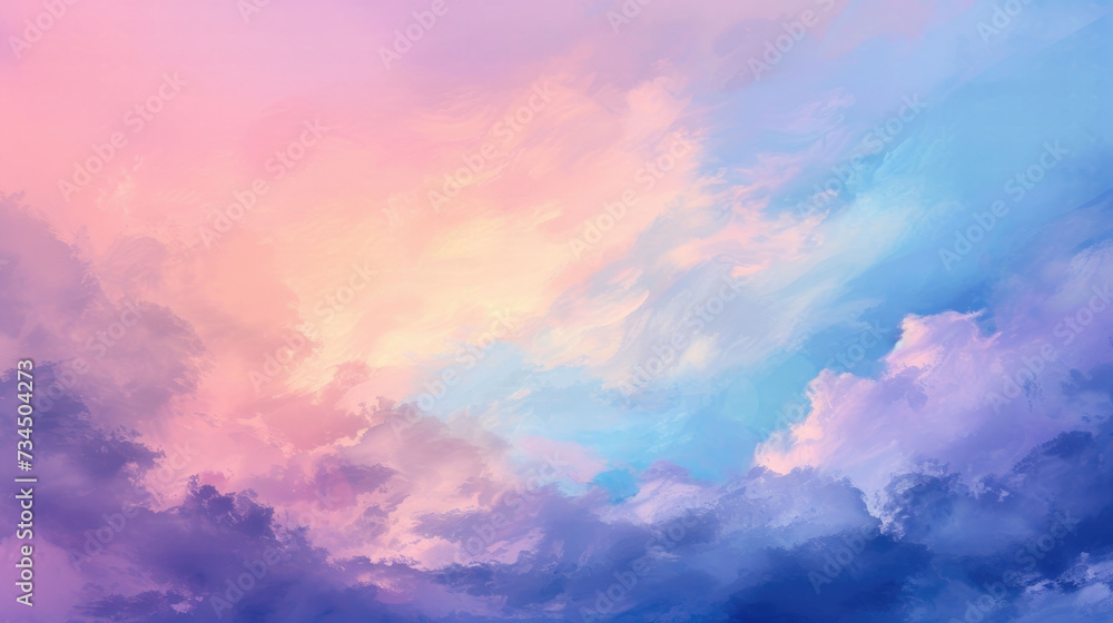 A serene digital painting of a sky awash with pastel hues, reminiscent of soft cotton candy, evoking a sense of calm and wonder.

