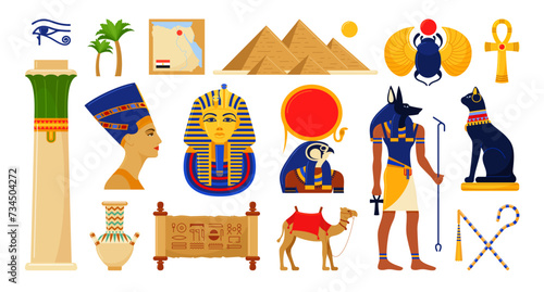 Egypt traditional symbols ancient civilization mythology and archeology set isometric vector