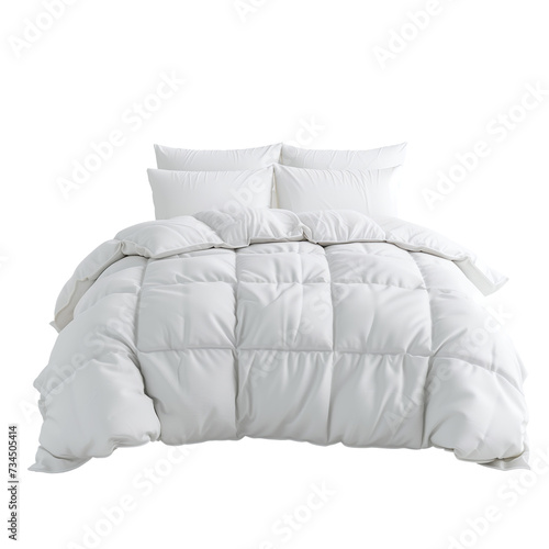 bed with white bedding on a transparent background