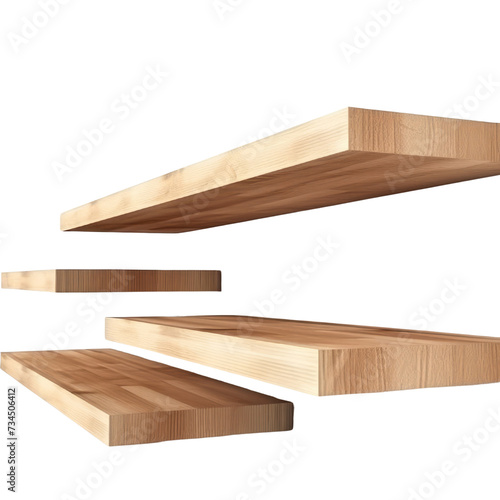 Wooden Floating shelves PNG Cutout, Generative AI