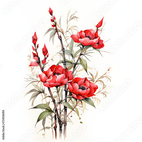 Red roses colorful flower arrangement, colorful watercolors, watercolor illustrations.