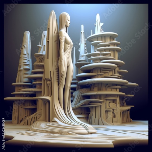 Fototapeta Abstract Statuesque Figure in Surreal Landscape