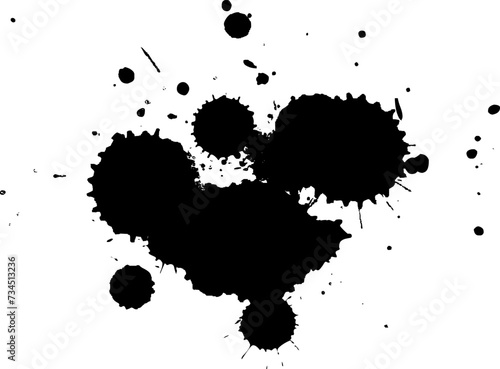 black ink painting splatter splash in grunge graphic element on white background