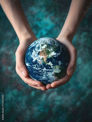 Earth day, Human hands holding blue earth, save earth concept - generative ai