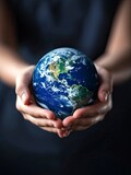Earth day, Human hands holding blue earth, save earth concept - generative ai