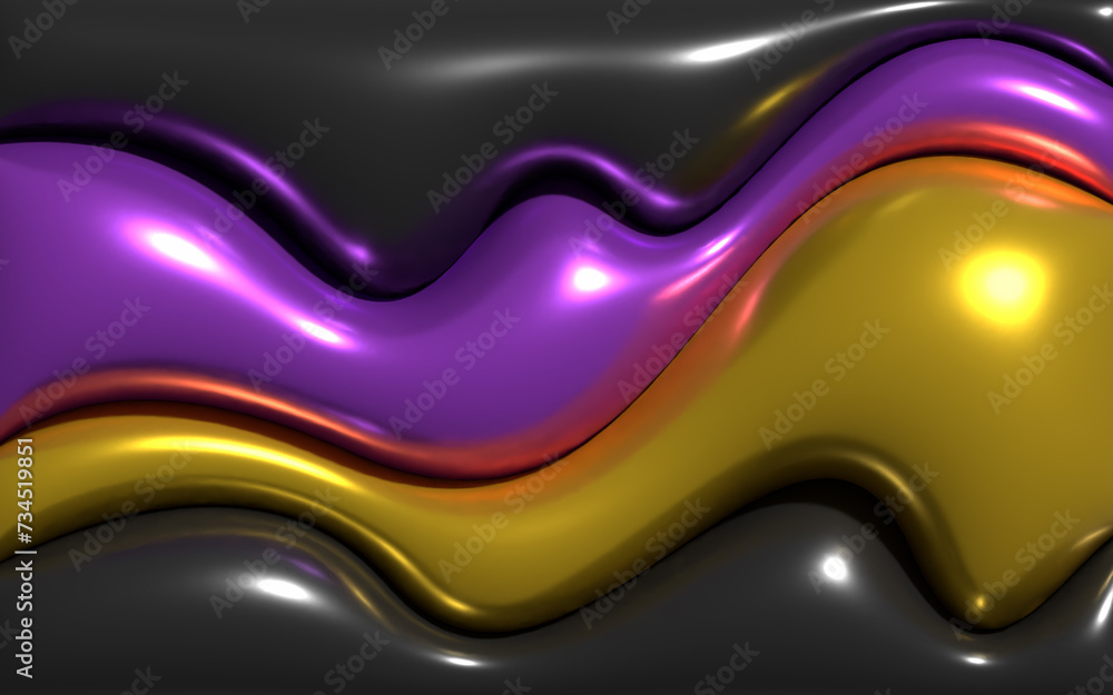 Metallic 3d inflated shapes background template. Realistic shiny shapes ...