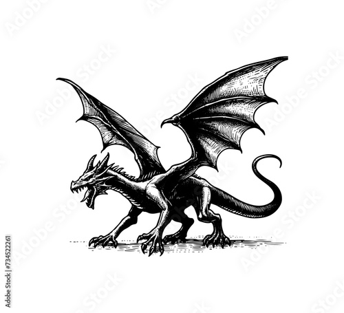Wyvren Dragon Hand Drawn vector illustration © AriaMuhammads