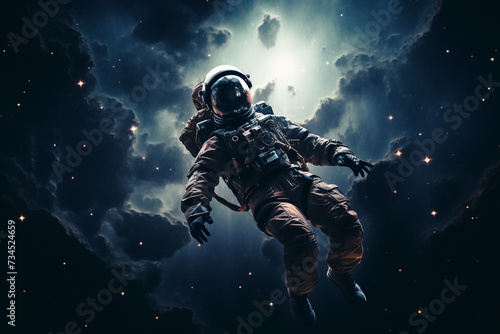 Spaceman on sky galaxy background