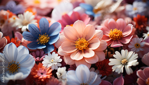 Vibrant wildflowers blossom, creating a colorful meadow in nature generated by AI