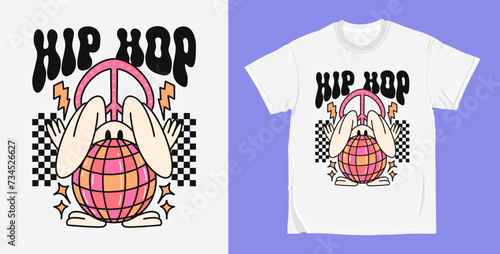 90s Retro easter groovy cartoon character, easter t shirt design vector. Hippie easter illustration for print