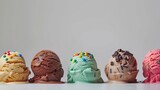 Creative Flavors Galore, lineup of unique and creative ice cream flavors, such as salted caramel swirl, mint chocolate chip and birthday cake, generative AI