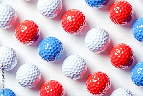 Golf backdrop. Golf balls coated in the tricolors of the French flag suggest a vibrant celebration of golfing events and the esteemed golf clubs dotting France photo