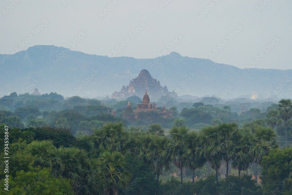 Aerial top view of burmese temples of Bagan City from a balloon, unesco ...