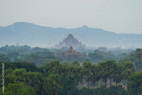 Wallpaper Mural Aerial top view of burmese temples of Bagan City from a balloon, unesco world heritage with forest trees, Myanmar or Burma. Tourist destination. Torontodigital.ca