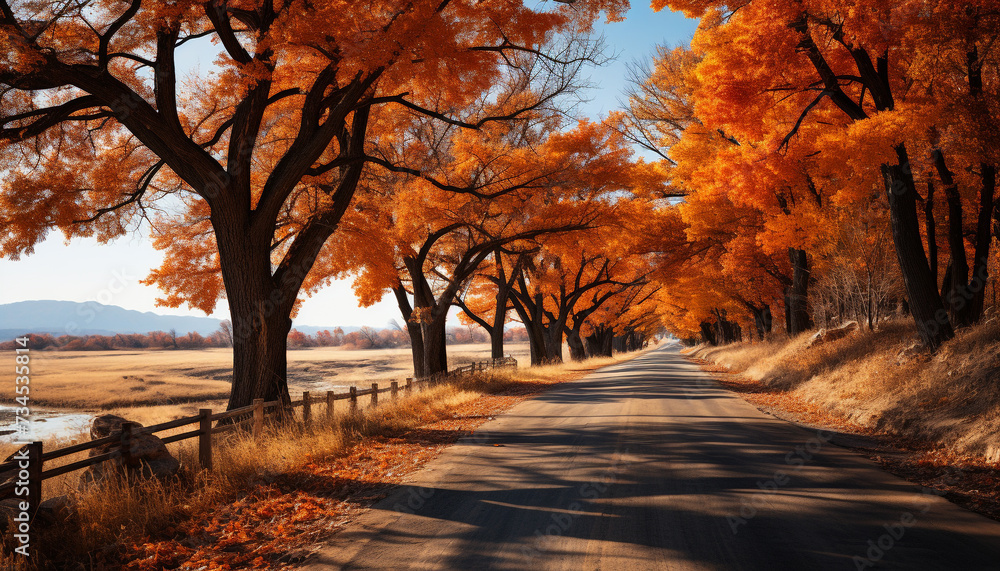 Autumn tree in rural scene, vibrant colors paint nature generated by AI