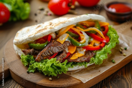 Beef Fajita sub with peppers lettuce cheese