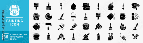 Collection of painting related icons, various painting tools, paint icons icon template editable resizable EPS 10