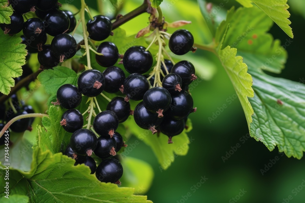 Black currant leaves and fruit of the Ribes nigrum plant Black currant leaves and fruit of the Ribes nigrum plant