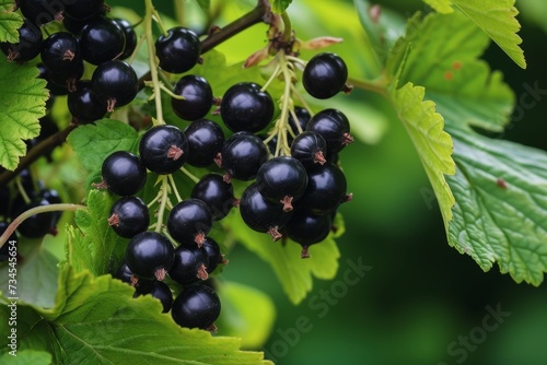 Black currant leaves and fruit of the Ribes nigrum plant photo