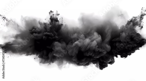 Charcoal powder explosion background. Black explosion smoke splashes on white background. generative ai