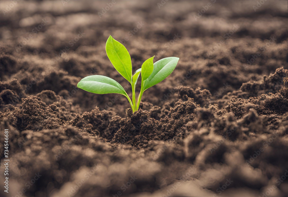Pale green seedlings emerge from the soil.