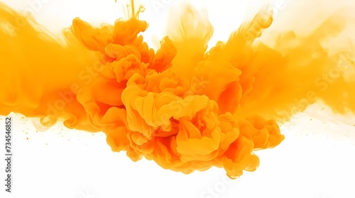 Orange powder explosion background. Orange explosion smoke splashes on white background. generative ai