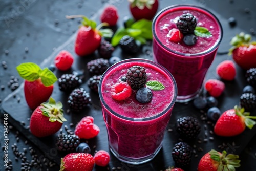 Berries encircle mixed berry smoothie glasses