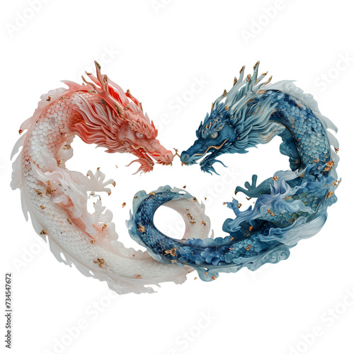 Two Dragon Figurines Sitting Side by Side