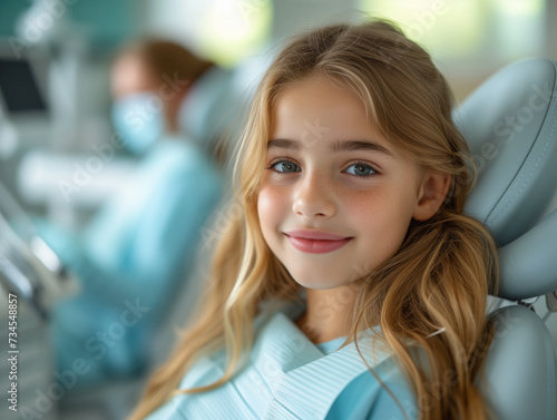 Young Girl Sitting in Dentist Chair and smiling