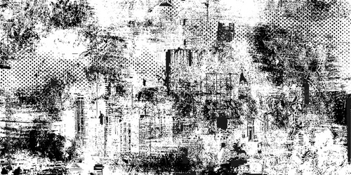 Grunge Black And White Urban Vector Texture Template. Dark Messy Dust Overlay Distress Background. Easy To Create Abstract Dotted, Scratched, Vintage Effect With Noise And Grain