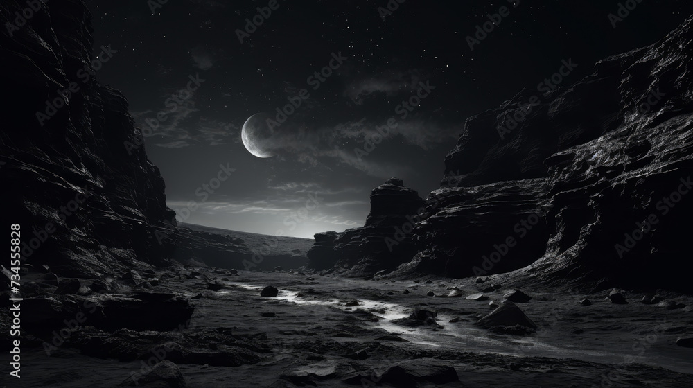 Starry Silence: The Moon's Valley - Landscape Art made with Generative AI 