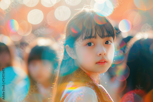 a girl in school stands behind students