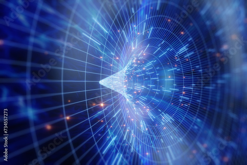 Fototapeta Naklejka Na Ścianę i Meble -  The coiled space of time is connected by a tunnel or wormhole, the Einstein-Rosen Bridge. Science Fiction, space travel, overcoming the speed of light. 3D illustration, 3d rendering, copy space.