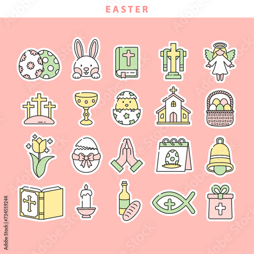 20 Easter sticker icon collection in cute design style