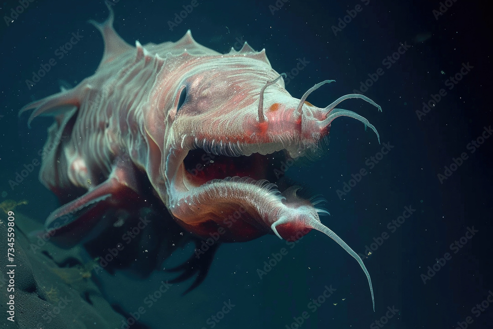 A striking snapshot capturing the predatory nature of a carnivorous mollusk in the deep ocean