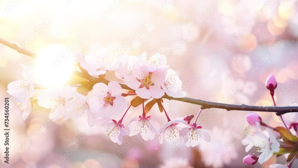 flowering spring cherry tree close-up and light bokeh. blossom in spring. seamless looping overlay 4k virtual video animation background flowering spring cherry tree close-up and light bokeh. blossom in spring. seamless looping overlay 4k virtual video animation background