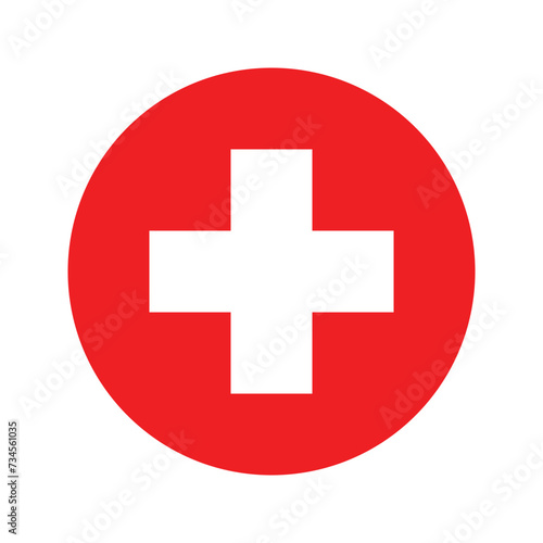 Red cross first aid circle flat sign medicine Symbol health hospital care icon logo Isolated white. Emergency medic collection plus logo design for web mobile isolated on background photo