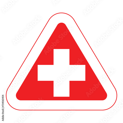 Red cross first aid triangular lineal color sign medicine Symbol health hospital care icon white. Emergency medic red white collection plus logo design for web mobile isolated on background