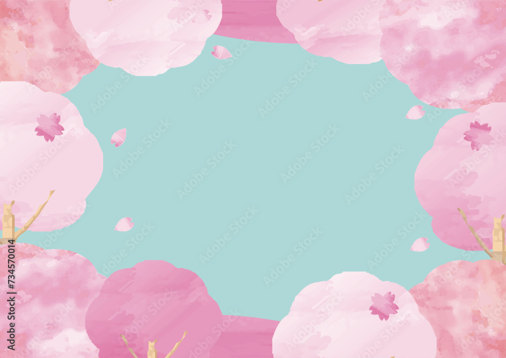 桜　フレーム　背景　春　さくら　サクラ　花　自然　水彩　手描き　コピースペース　イラスト素材