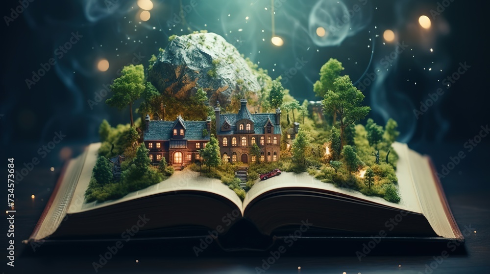 Fantasy world inside of the book Concept of educationai generative high quality image