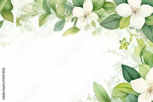 Spring floral border background in green with leaf