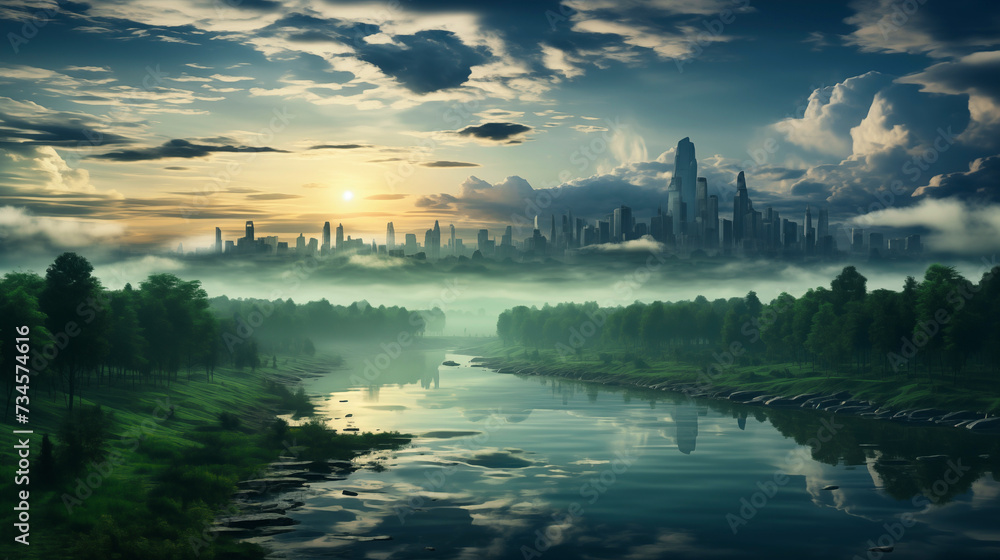 Naklejka premium the green cityscape ecology concept