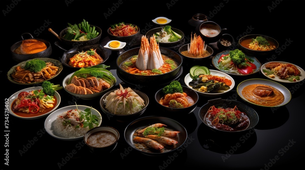 _Collage_of_different_Asian_dishes_on_a_black_background ai generated high quality image