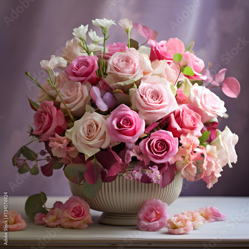 Elegant Floristic Symphony: Delicate Romance Expressed Through Versatile Blossoms in a Floral Arrangement